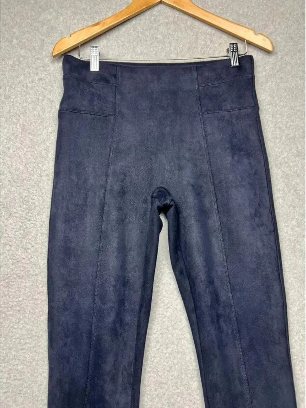 Spanx Faux Suede High Waisted Leggings Navy Shaping Stretch Y2K Goth L Baddie